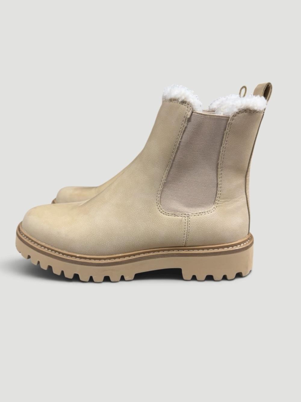 J CREW Nubuck Lug-Sole Heeled Shearling Lined Chelsea Booties 7.5